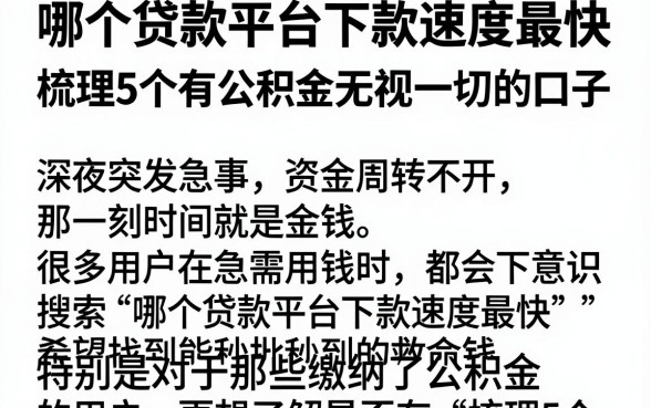 哪个贷款平台下款速度最快，梳理5个有公积金无视一切的口子