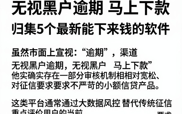 无视黑户逾期 马上下款，归集5个最新能下来钱的软件