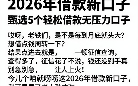 2026年借款新口子,甄选5个轻松借款无压力口子