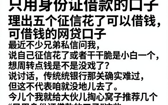 只用身份证借款的口子，理出五个征信花了可以借钱的网贷口子