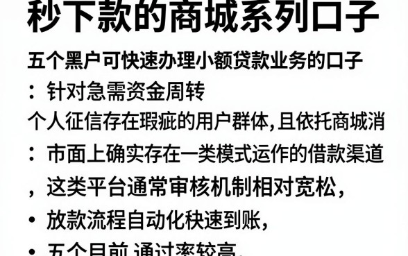 秒下款的商城系列口子,归纳五个黑户可快速办理小额贷款业务的口子