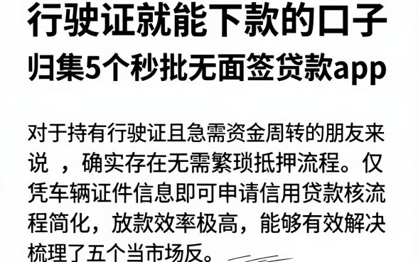 行驶证就能下款的口子，归集5个秒批无面签贷款app