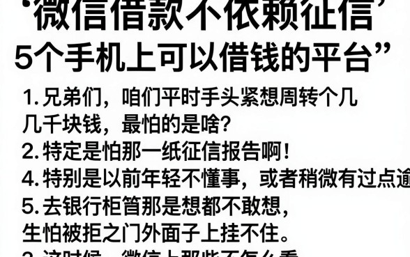 微信借款不依赖征信，归纳5个手机上可以借钱的平台