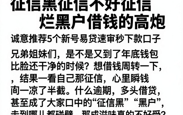 征信黑征信不好征信烂黑户借钱的高炮,诚意推荐5个新号易贷速审秒下款口子