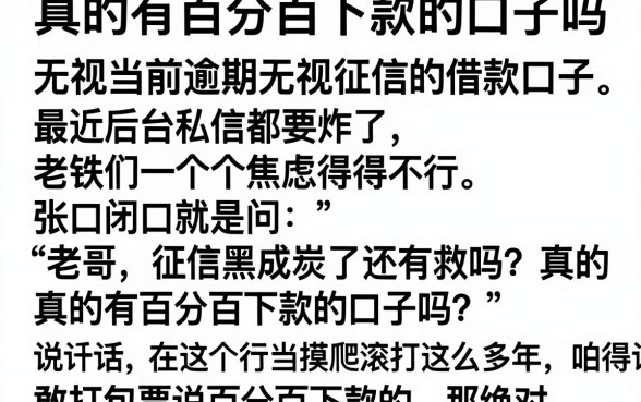 真的有百分百下款的口子吗,概括五个无视当前逾期无视征信的借款口子