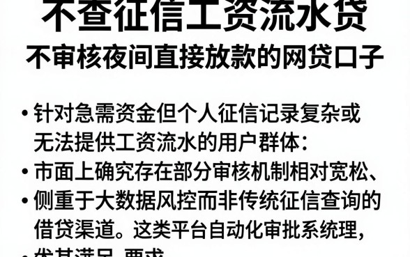 不查征信工资流水贷，归纳五个不审核夜间直接放款的网贷口子