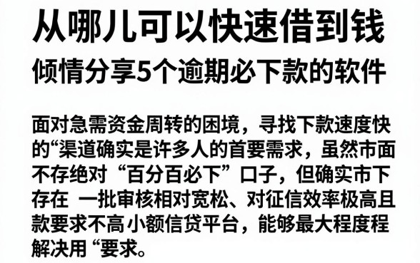 从哪儿可以快速借到钱，倾情分享5个逾期必下款的软件