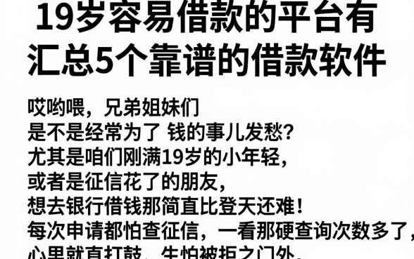 19岁容易借款的平台有，汇总5个靠谱的借款软件