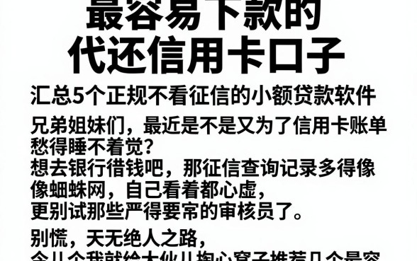 最容易下款的代还信用卡口子，汇总5个正规不看征信的小额贷款软件