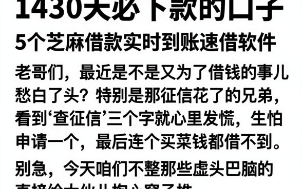 1430天必下款的口子，详细阐述5个芝麻借款实时到账速借软件
