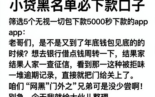 小贷黑名单必下款口子，筛选5个无视一切包下款5000秒下款的app