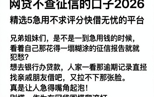 网贷不查征信的口子2026，精选5个急用不求评分快借无忧的平台