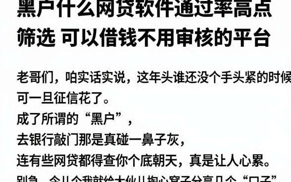 黑户什么网贷软件通过率高点,筛选五个可以借钱不用审核的平台