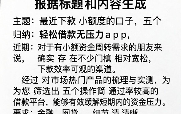 最近下款小额度的口子,归纳五个轻松借款无压力app