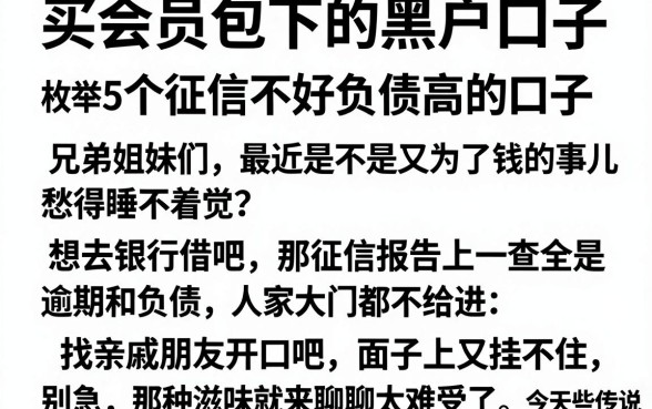 买会员包下的黑户口子，枚举5个征信不好负债高的口子