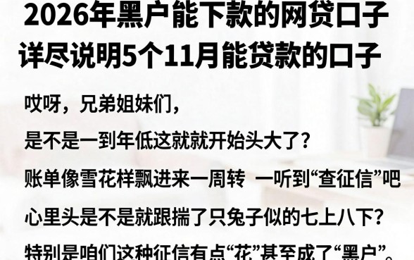 2026年黑户能下款的网贷口子,详尽说明5个11月能贷款的口子