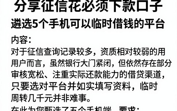 分享征信花必须下款口子,遴选5个手机可以临时借钱的平台
