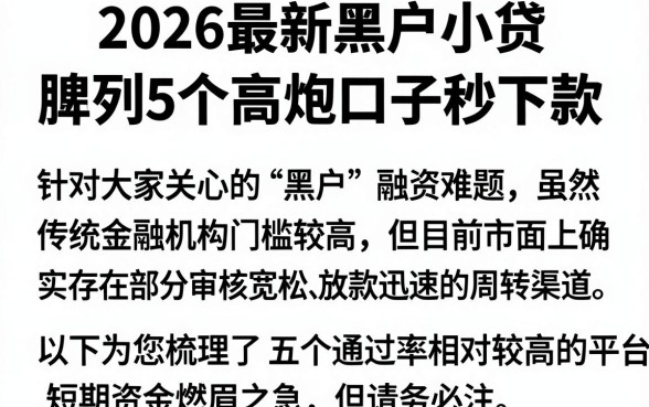2026最新黑户小贷，胪列5个高炮口子秒下款