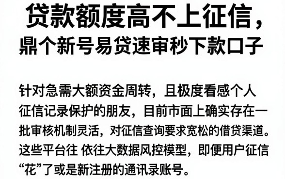 贷款额度高不上征信，鼎力推荐五个新号易贷速审秒下款口子