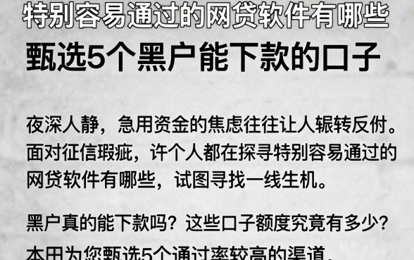 特别容易通过的网贷软件有哪些，甄选5个黑户能下款的口子