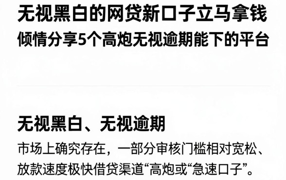 无视黑白的网贷新口子立马拿钱，倾情分享5个高炮无视逾期能下的平台