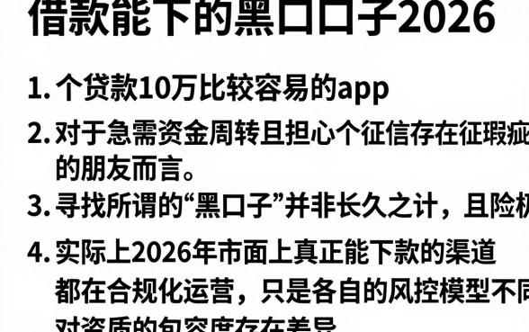 借款能下的黑口子2026，细致阐述5个贷款10万比较容易的app
