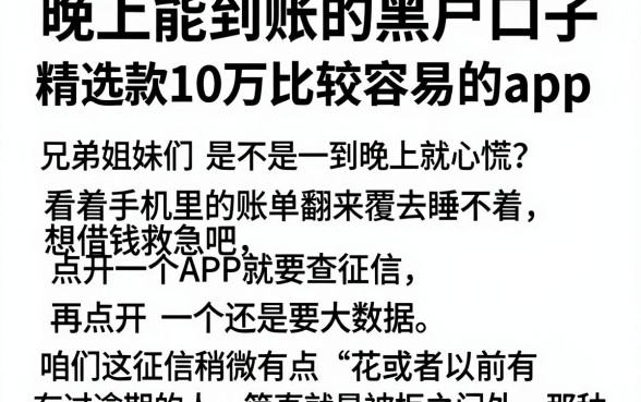 晚上能到账的黑户口子,精选五个贷款10万比较容易的app