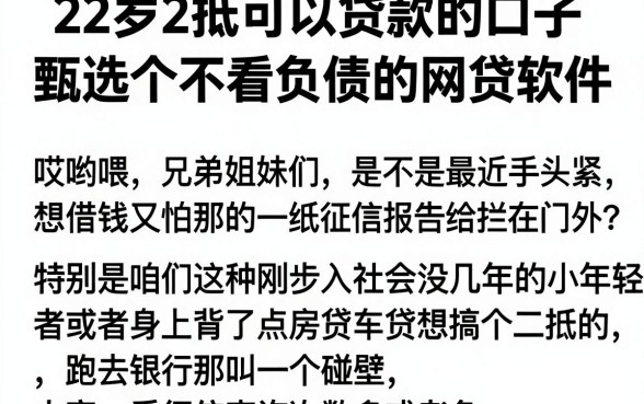 22岁2抵可以贷款的口子，甄选五个不看负债的网贷软件