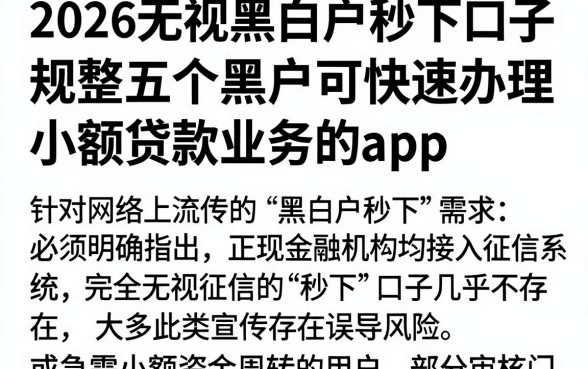 2026无视黑白户秒下口子,规整五个黑户可快速办理小额贷款业务的app
