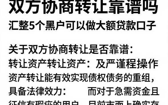 双方协商转让靠谱吗，汇整5个黑户可以做大额贷款口子
