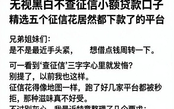 无视黑白不查征信小额贷款口子，精选五个征信花居然都下款了的平台