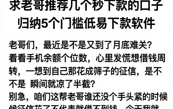 求老哥推荐几个秒下款的口子，归纳5个门槛低易下款软件