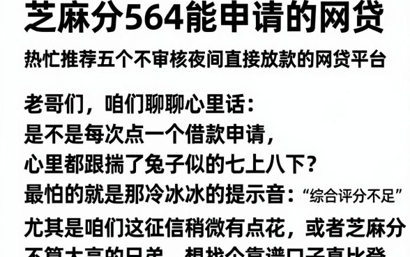 芝麻分564能申请的网贷,热忱推荐五个不审核夜间直接放款的网贷平台
