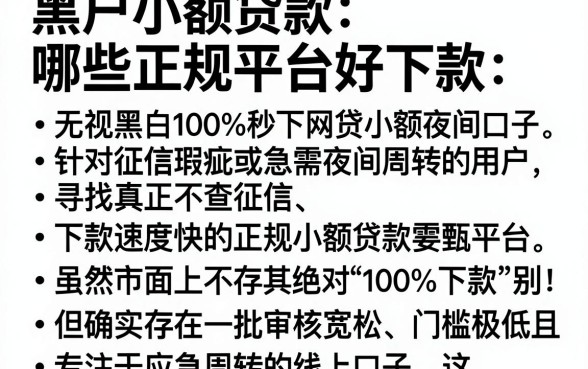 黑户小额贷款哪些正规平台好下款,详尽说明五个无视黑白100%秒下网贷小额夜间口子