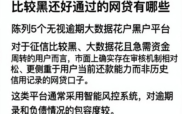比较黑还好通过的网贷有哪些，陈列5个无视逾期大数据花户黑户平台