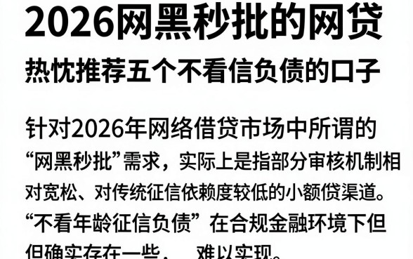 2026网黑秒批的网贷，热忱推荐五个不看年龄征信负债的口子