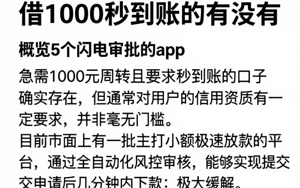 借1000秒到账的有没有,概览5个闪电审批的app
