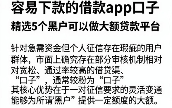 容易下款的借款app口子,精选5个黑户可以做大额贷款平台