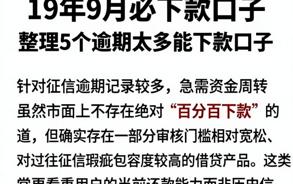 19年9月必下款口子,整理5个逾期太多能下款口子
