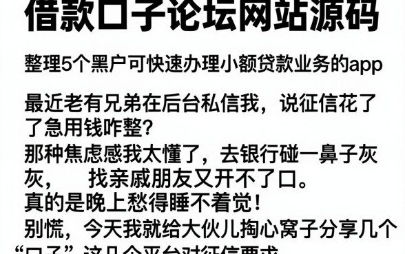 借款口子论坛网站源码,整理5个黑户可快速办理小额贷款业务的app