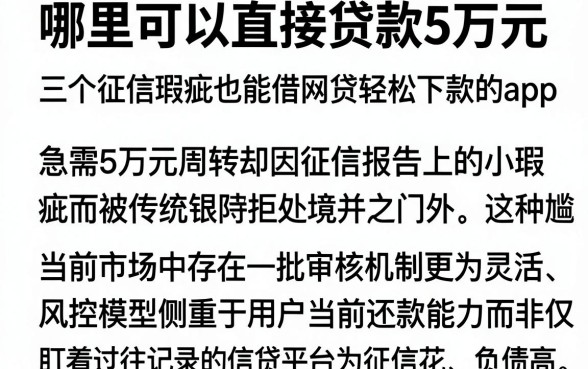 哪里可以直接贷款5万元,概览五个征信瑕疵也能借网贷轻松下款的app