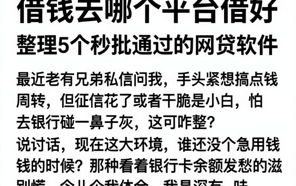 借钱去哪个平台借好，整理5个秒批通过的网贷软件