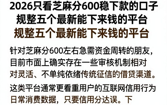 2026只看芝麻分600稳下款的口子，规整五个最新能下来钱的平台