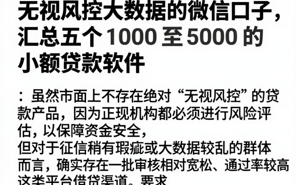 无视风控大数据的微信口子，汇总五个1000至5000的小额贷款软件