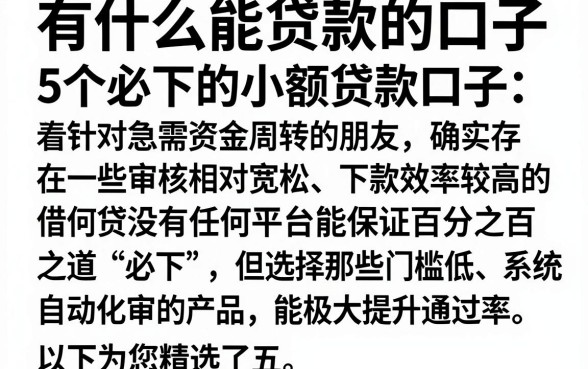有什么能贷款的口子,详细阐述5个必下的小额贷款口子