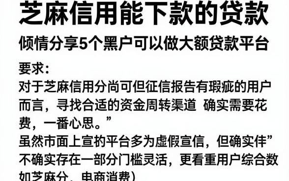 芝麻信用能下款的贷款，倾情分享5个黑户可以做大额贷款平台