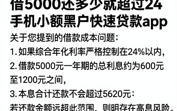 借5000还多少就超过24,枚举5个手机小额黑户快速贷款app