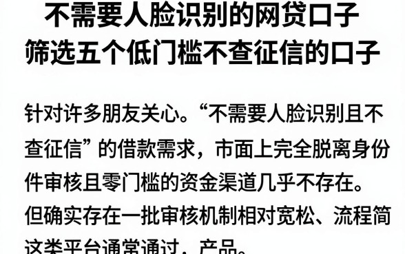 不需要人脸识别的网贷口子，筛选五个低门槛不查征信的口子
