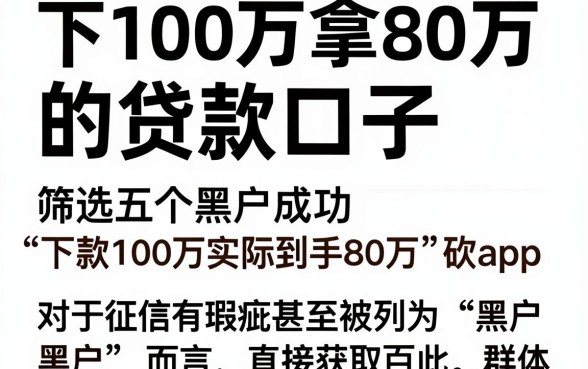 下100万拿80万的贷款口子，筛选五个黑户成功获取大额贷款的app