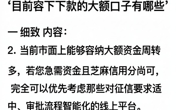 目前容下下款的大额口子有哪些，细致阐述五个芝麻信用可以借钱的平台